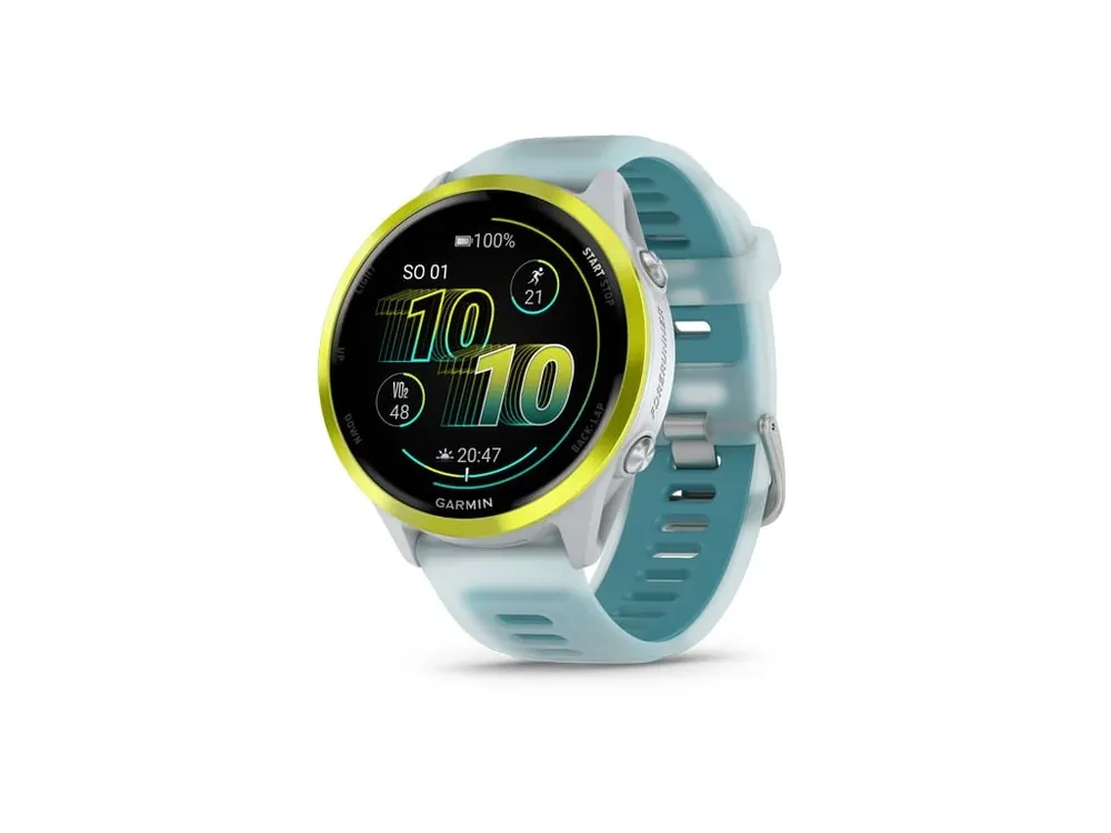 Garmin Forerunner 570 - 47mm, Amp Yellow hliníková luneta, poloprůhledný řemínek Whitestone/Turquoise Akční Cena