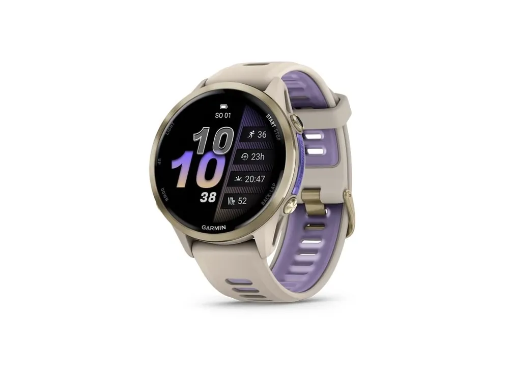 Poslední Šance Garmin Forerunner 970, Soft Gold titanová luneta, pouzdro French Grey a poloprůhledný řemínek French Grey/Indigo
