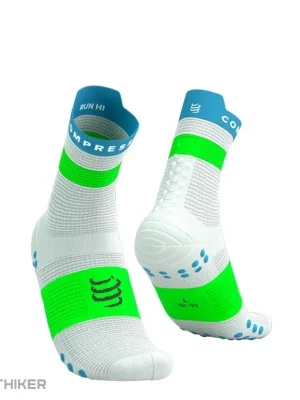 COMPRESSPORT Pro Racing Socks v4.0 Run High ponožky, bílá/norská blue/neon green Omezená Nabídka
