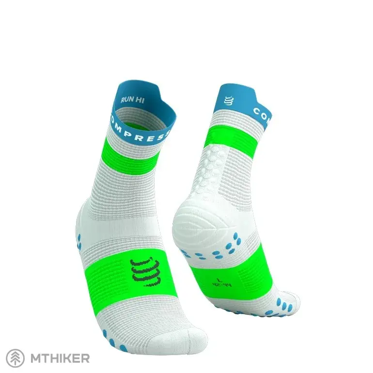 COMPRESSPORT Pro Racing Socks v4.0 Run High ponožky, bílá/norská blue/neon green Omezená Nabídka