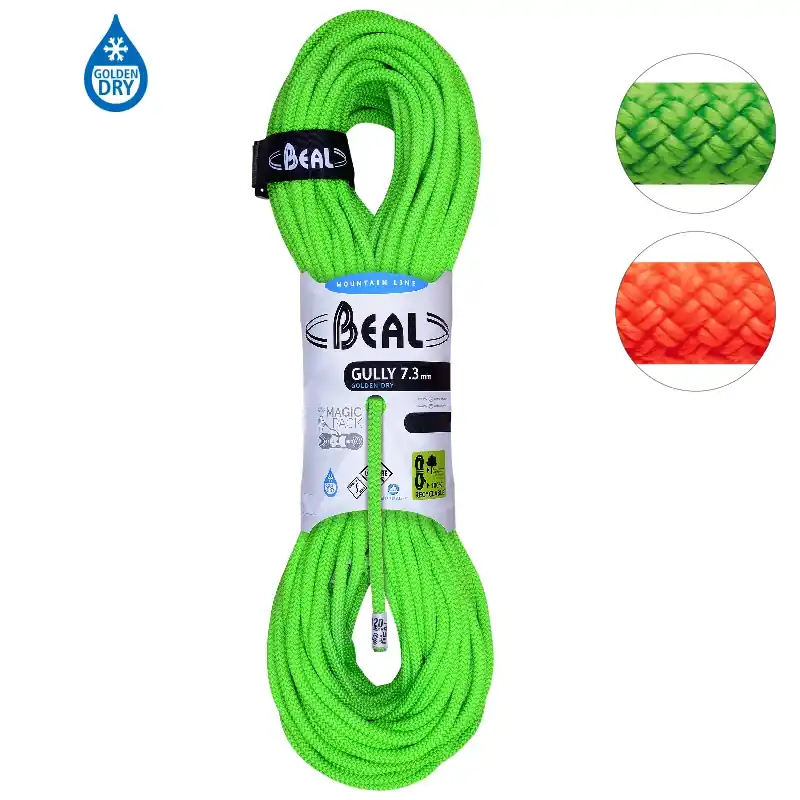 Expresní Doručení BEAL dynamické lano Gully Golden Dry 7.3mm 50 m