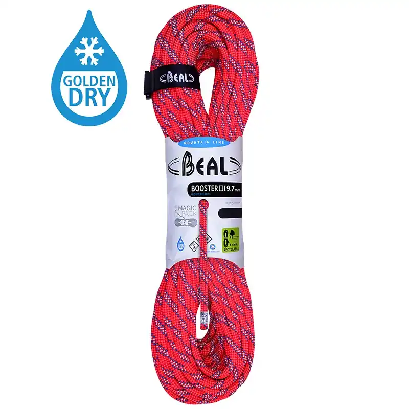Novinka BEAL dynamické lano Booster III Golden Dry 9.7mm 50 m