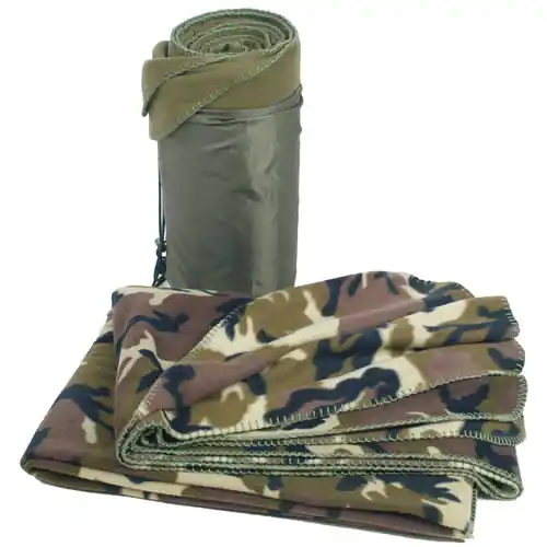 Mil-Tec deka Poly-Fleece, 200x150 cm s obalom Woodland Nejlepší Volba