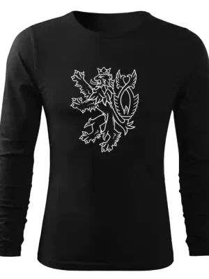 DRAGOWA Fit-T tričko s dlouhým rukávem český lev, černá 160g/m2 Horká Nabídka