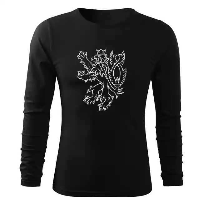 DRAGOWA Fit-T tričko s dlouhým rukávem český lev, černá 160g/m2 Horká Nabídka