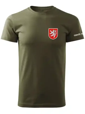 Cenově Výhodný DRAGOWA krátké tričko malý barevný český znak, olivová 160g/m2