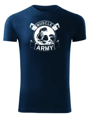 Značkový DRAGOWA fitness tričko muscle army original, modrá 180g/m2