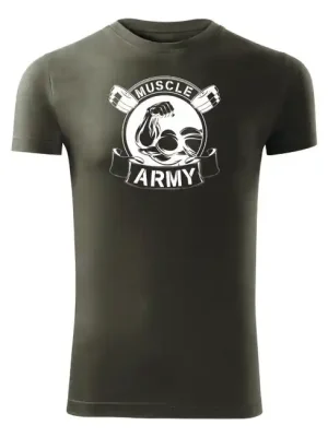 Ověřený DRAGOWA fitness tričko muscle army original, olivová 180g/m2