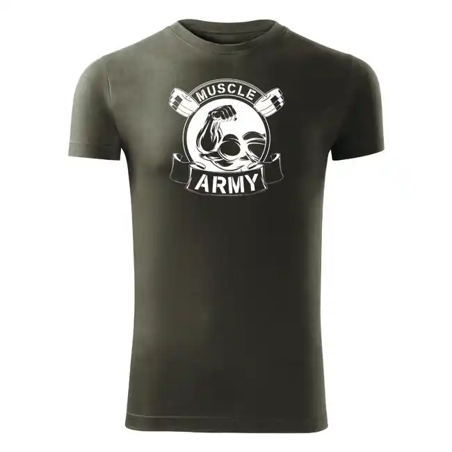 Ověřený DRAGOWA fitness tričko muscle army original, olivová 180g/m2