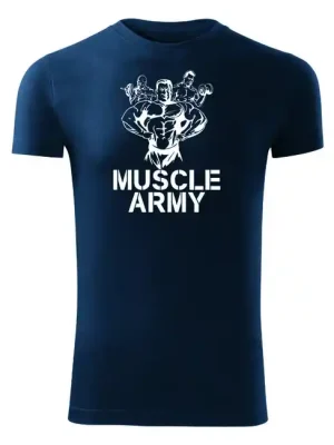 Zlevněný DRAGOWA fitness tričko muscle army team, modrá 180g/m2
