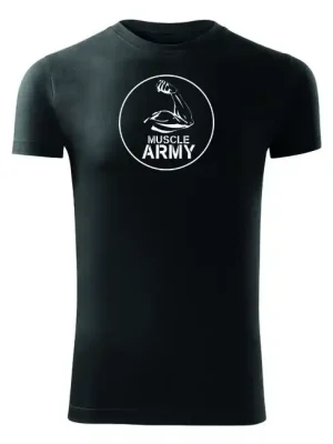Rychlé Dodání DRAGOWA fitness tričko muscle army biceps, černá 180g/m2