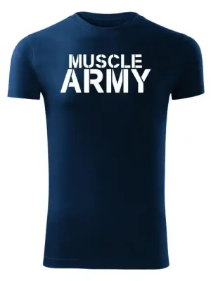 Akce DRAGOWA fitness tričko muscle army, modrá 180g/m2
