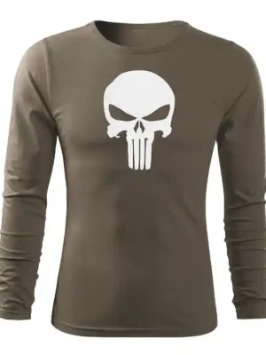 Značkový DRAGOWA Fit-T tričko s dlouhým rukávem punisher, olivová 160g/m2