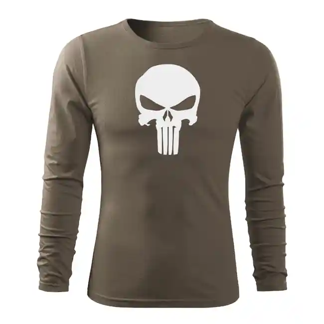 Značkový DRAGOWA Fit-T tričko s dlouhým rukávem punisher, olivová 160g/m2
