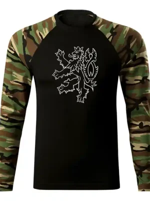Cenový Hit DRAGOWA Fit-T tričko s dlouhým rukávem český lev, woodland 160g / m2