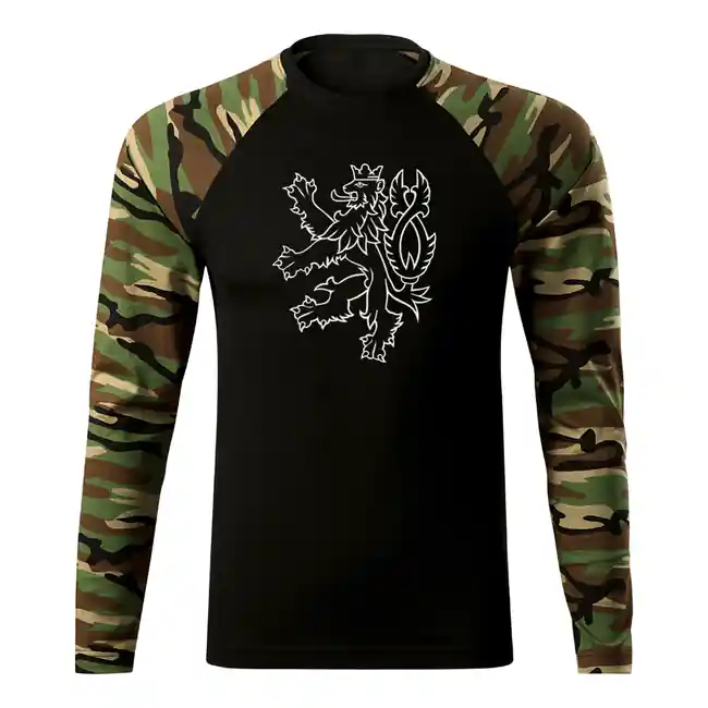 Cenový Hit DRAGOWA Fit-T tričko s dlouhým rukávem český lev, woodland 160g / m2