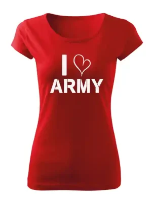 Sezónní Sleva DRAGOWA dámské krátké tričko i love army, červená 150g/m2
