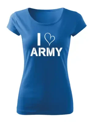 Cenová Bomba DRAGOWA dámské krátké tričko i love army, modrá 150g/m2