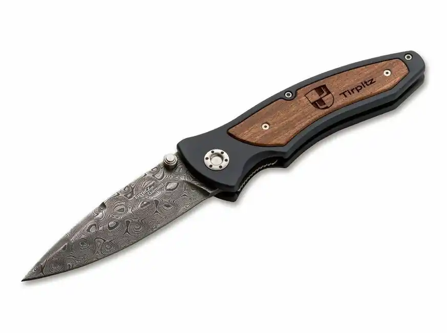 Oblíbený Böker Manufaktur Solingen Tirpitz-Damascus kapesní nůž 9,9 cm, damašek, hliník, ořech
