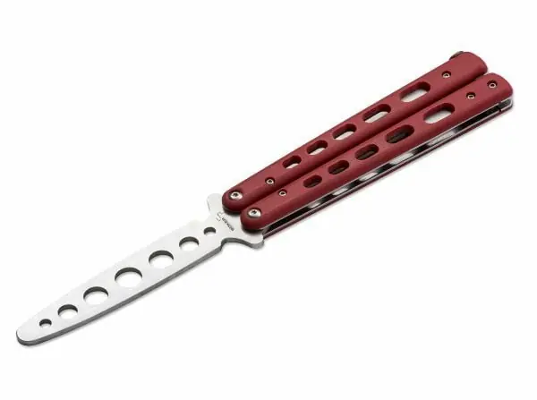 Hit Sezóny Böker Plus Balisong Trainer tréninkový nůž 10,3 cm, červený, G10