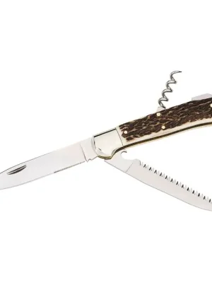 Bezpečná Platba Lovecký kapesní nůž Herbertz 9 cm, paroží, vývrtka, pilka s otvírákem na láhve