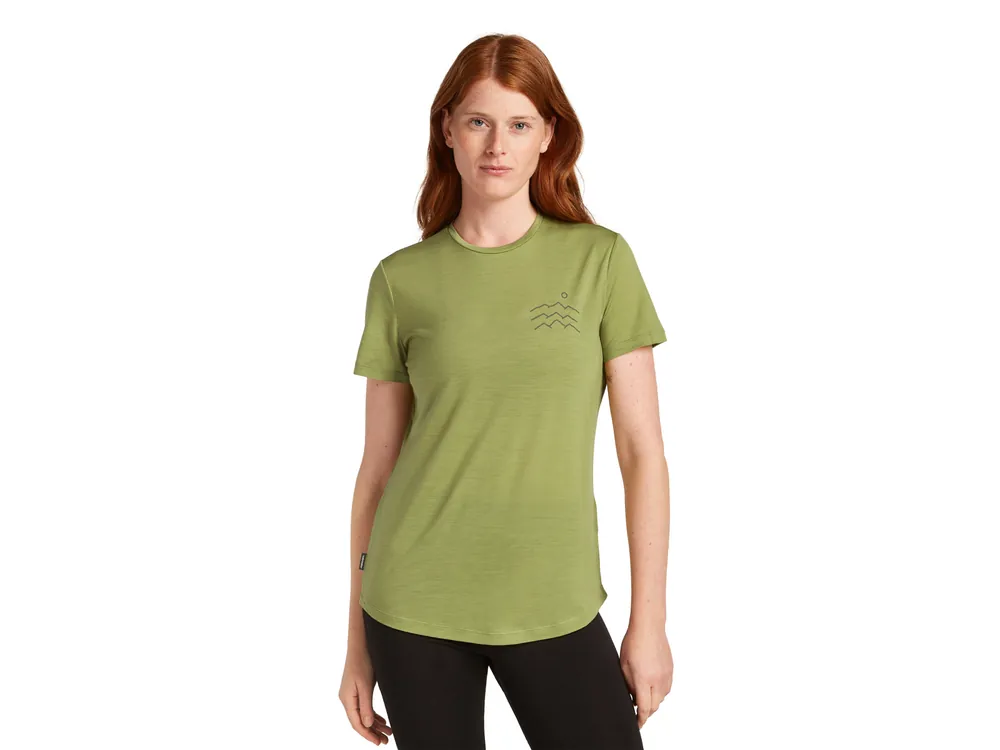 Icebreaker Wmns Merino 125 Cool-Lite Sphere SS Tee Across the Peaks, Olive Finální Výprodej
