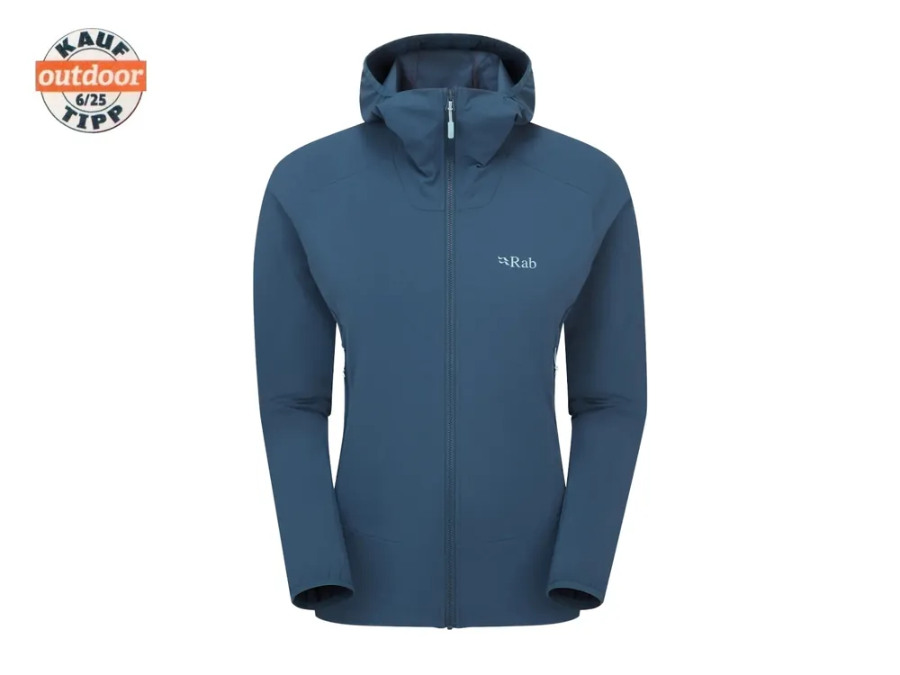 Nakupujte Hned Rab Women‘s Borealis Hooded Jacket, tempest blue - dámská softshellová bunda