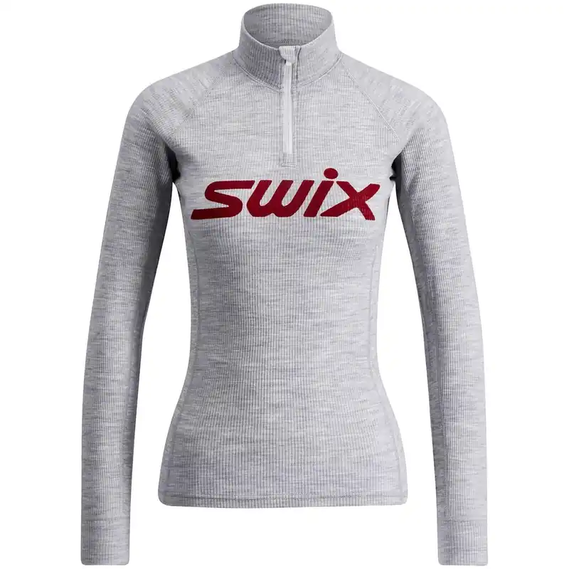 Oblíbený SWIX RaceX Merino Half Zip, dlouhý rukáv, dámské triko, Light Grey Melange