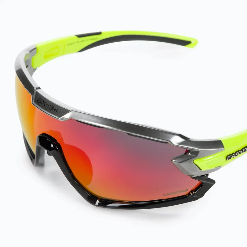 Sezónní Sleva CASCO SX-34 Carbonic Black/Neon Yellow, Red Mirror, sportovní brýle