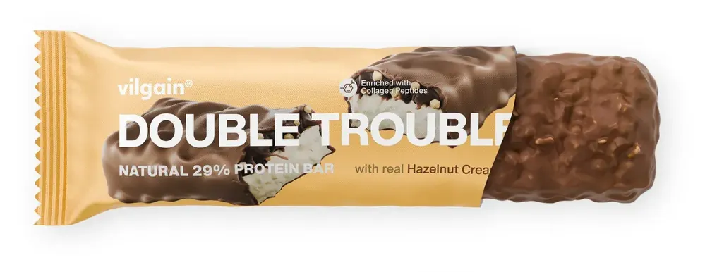 Novinka Vilgain Double Trouble Protein Bar - Lískooříškový krém s mléčnou čokoládou 55